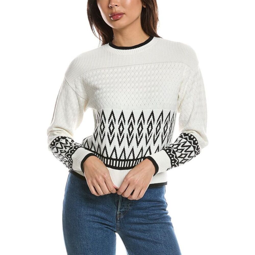 Wispr Womens  Mix Stitch Geo Crewneck Sweater, Ivory